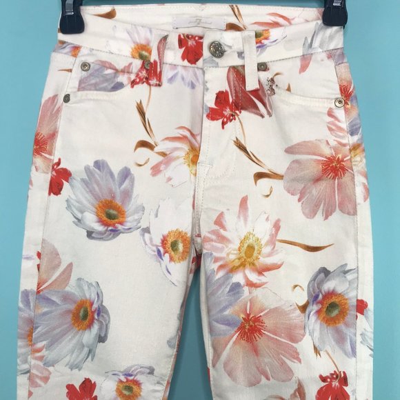 NWOT 7 For All Mankind Floral White Pants Size 23 - Picture 3 of 6
